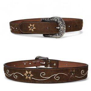 Nocona Western Leather Belt Women's Engraved Jewel Studded Buckle Embroidered S